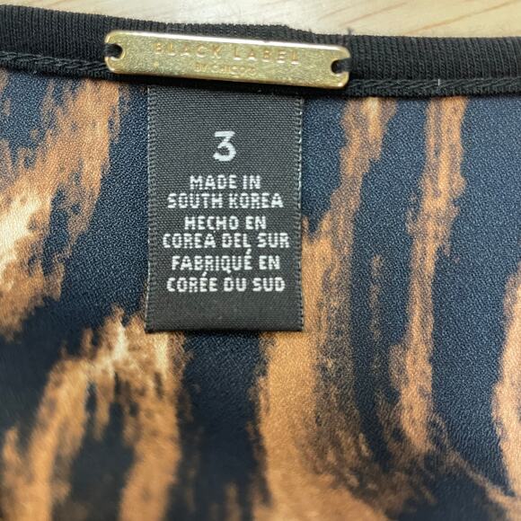 Chico's Womens 3 Black 2 Tone Leopard Animal Print Side Slits Lightweight Blouse - Picture 2 of 5